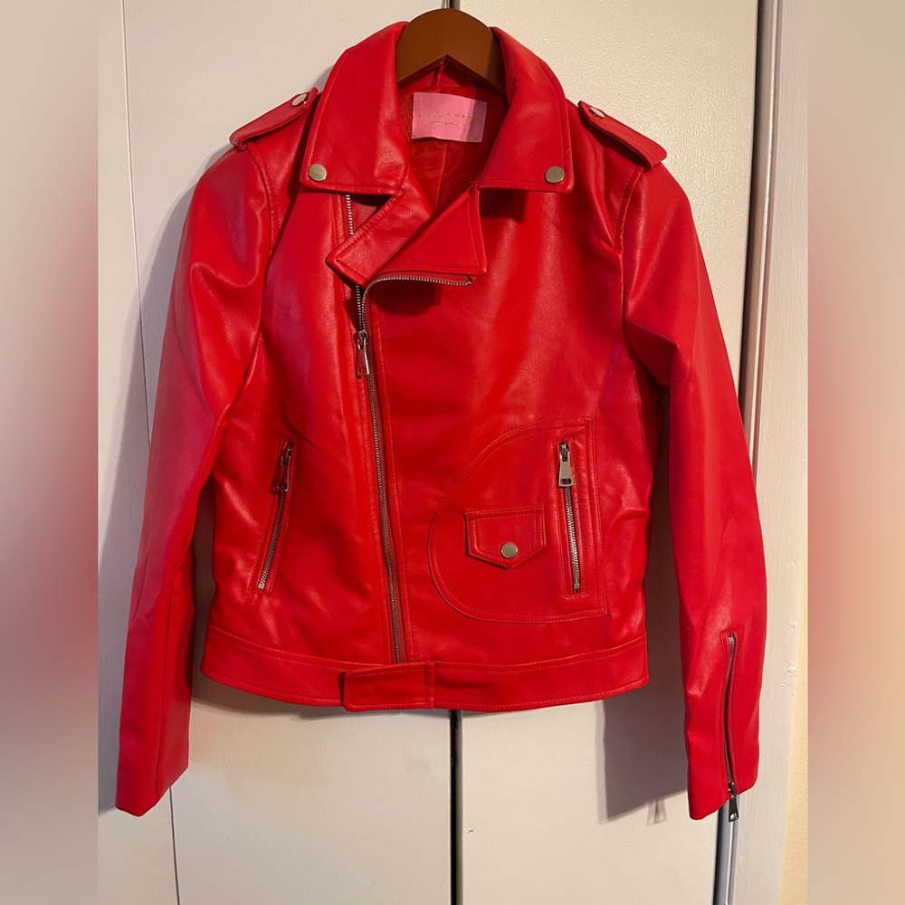 Red Women's Faux Leather Moto Jacket